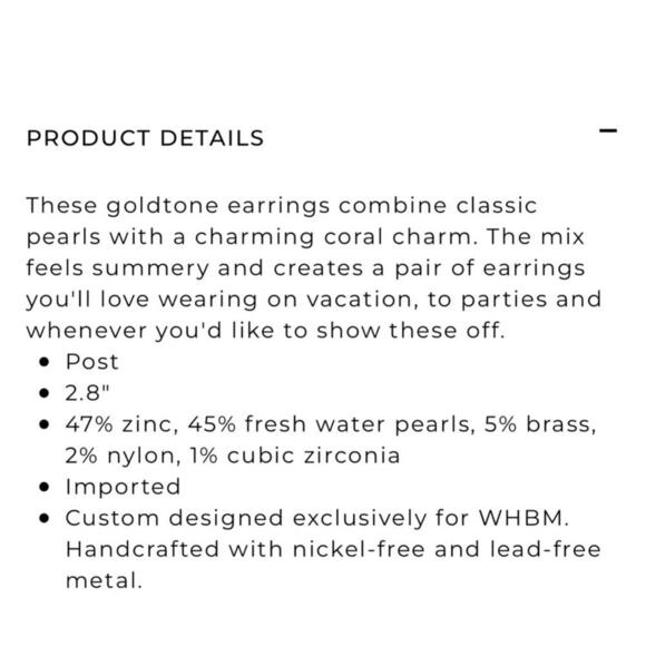 WHBM White House Black Market Pearl Coral and Gold Tone Earrings - NWT! - Picture 7 of 9